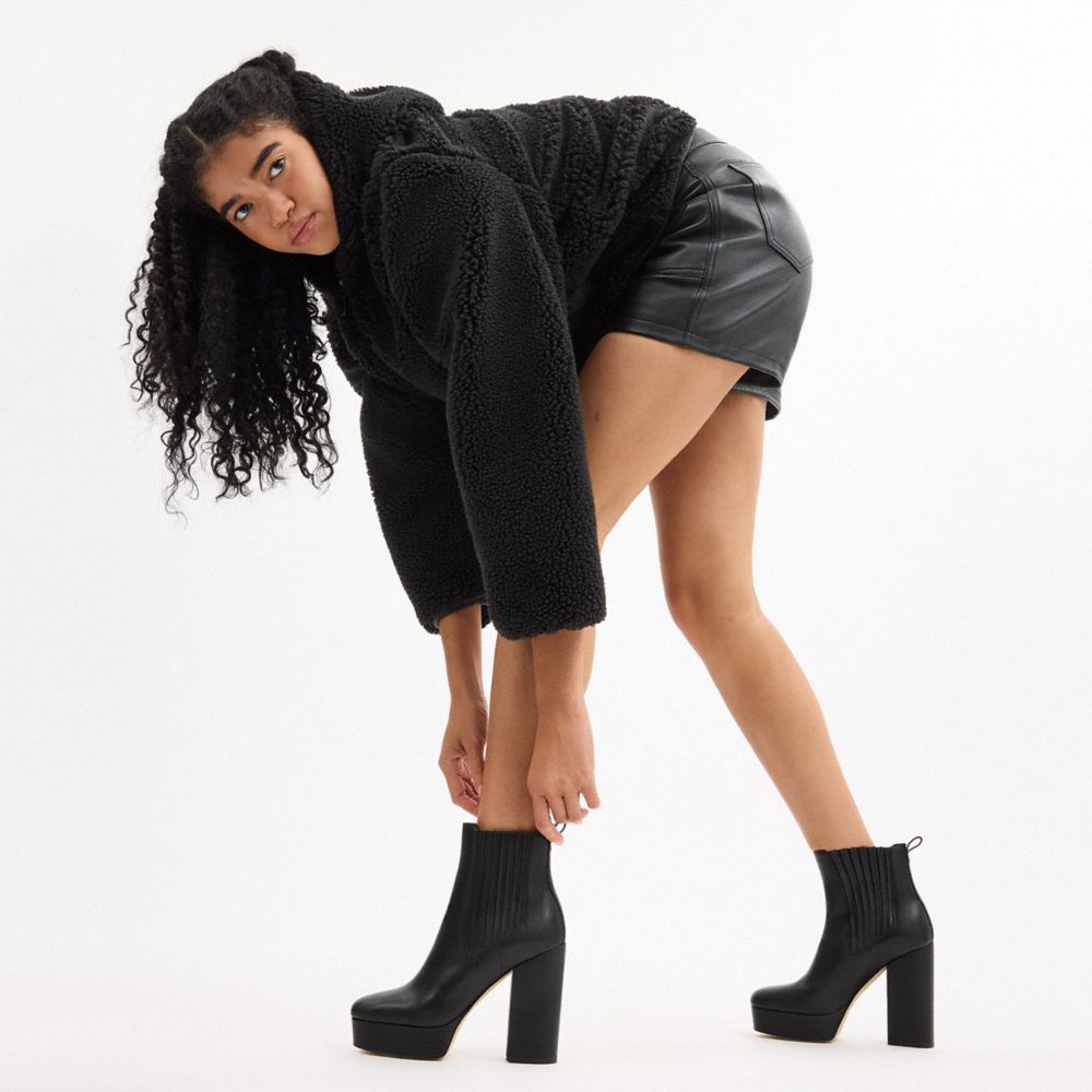 COACH®,Ivette Bootie,Rubber,Chelsea Boots,Pull Tab,Sustainable,Day Party,Party,Black,Detail View