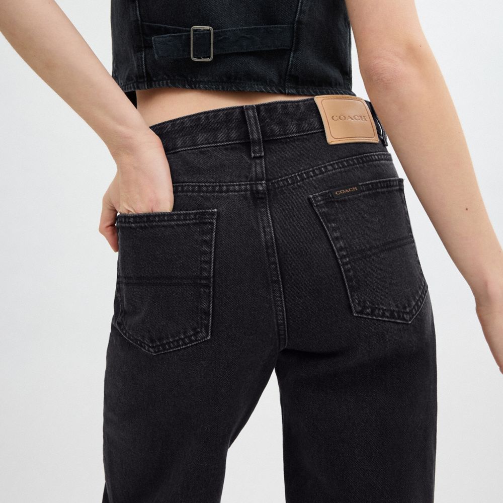 COACH®,Loose Fit Jeans In Organic Cotton,Denim,Cotton,Wide Leg,Straight,Rivet Embellishment,Casual,,Detail View
