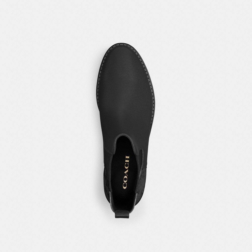 COACH®,Meredith Bootie In Signature Canvas,Rubber,Chelsea Boots,Mixed Media,Pull Tab,Sustainable,Casual,Black,Inside View,Top View