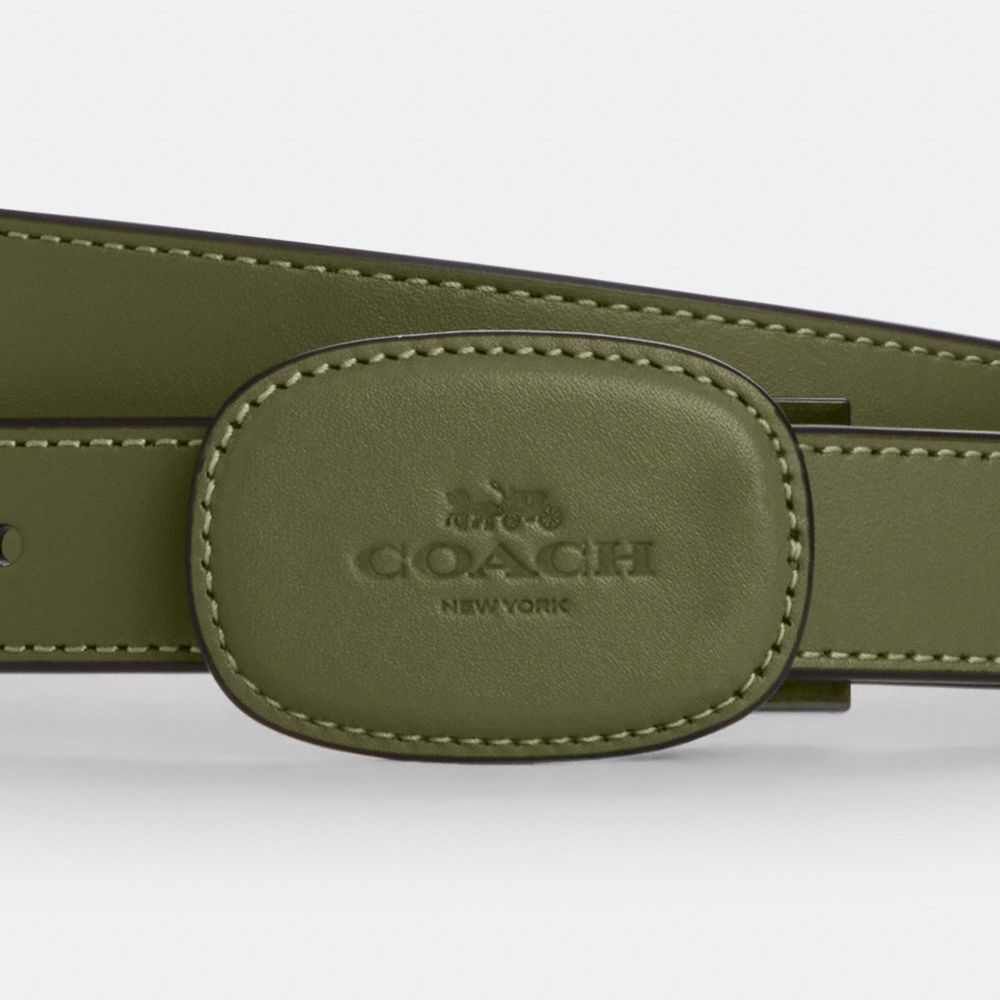 COACH®,CEINTURE ELIZA RÉVERSIBLE SUR MESURE AVEC BOUCLE À PLAQUE –25 MM,Vert militaire