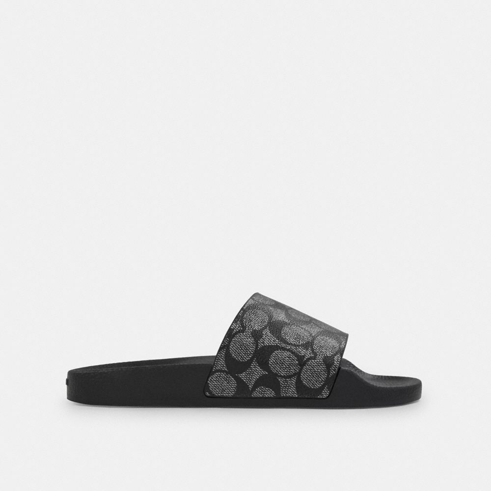 COACH®,Uli Sport Slide In Signature Canvas,EVA,Canvas,Rubber,Slides,Pull Tab,Pool,Black,Angle View