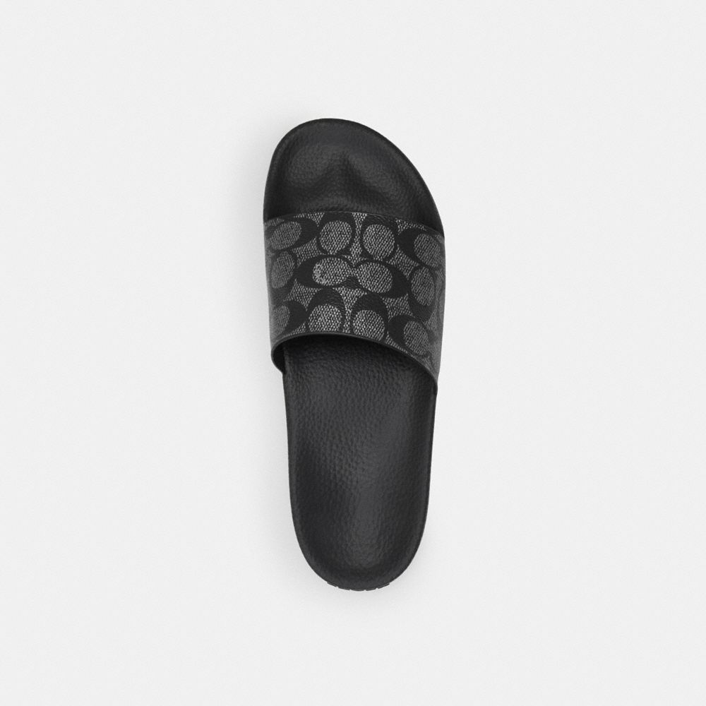 COACH®,Uli Sport Slide In Signature Canvas,EVA,Canvas,Rubber,Slides,Pull Tab,Pool,Black,Inside View,Top View