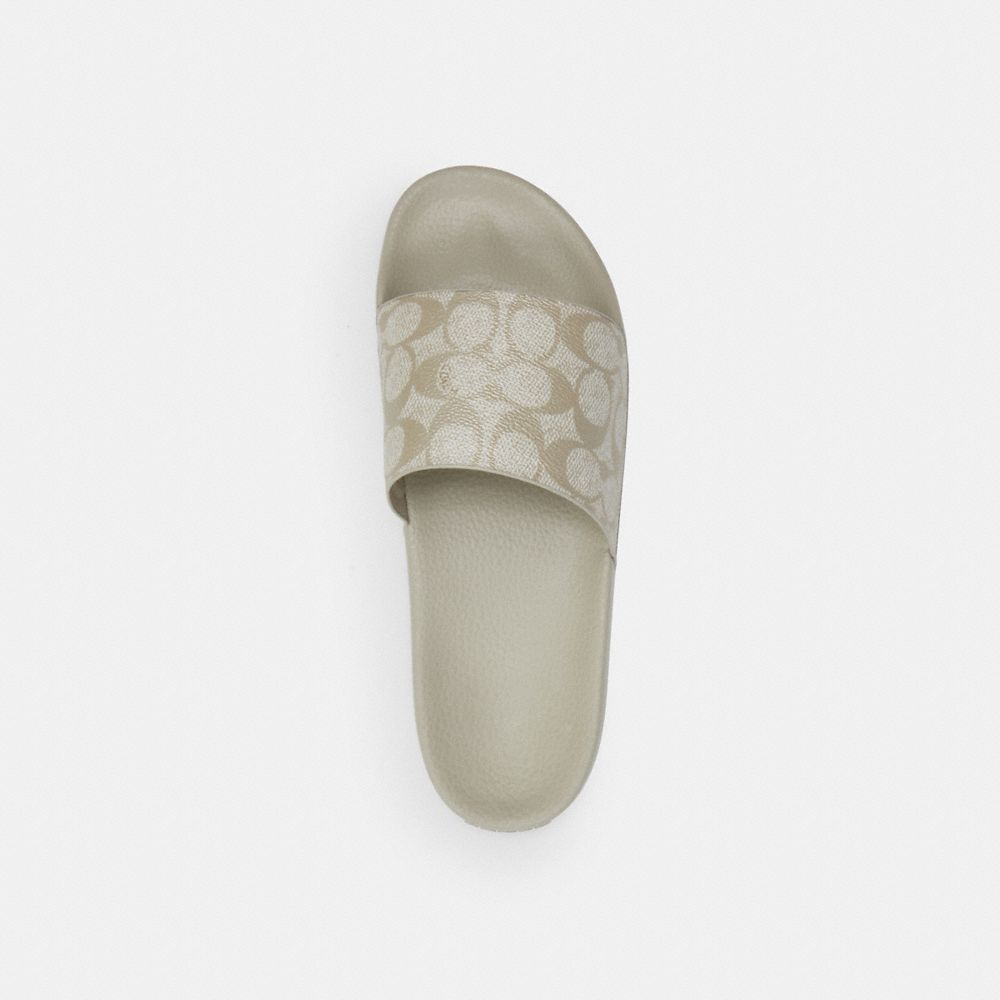 COACH®,Uli Sport Slide In Signature Canvas,EVA,Canvas,Rubber,Slides,Pull Tab,Pool,Beige,Inside View,Top View