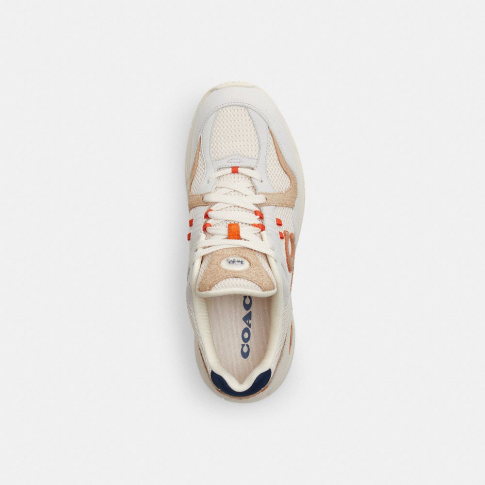 COACH®,C301 Sneaker,Mesh,Rubber,Activewear,Perforated,Color Block,Mixed Media,Traction,Running,Cream,Inside View,Top View