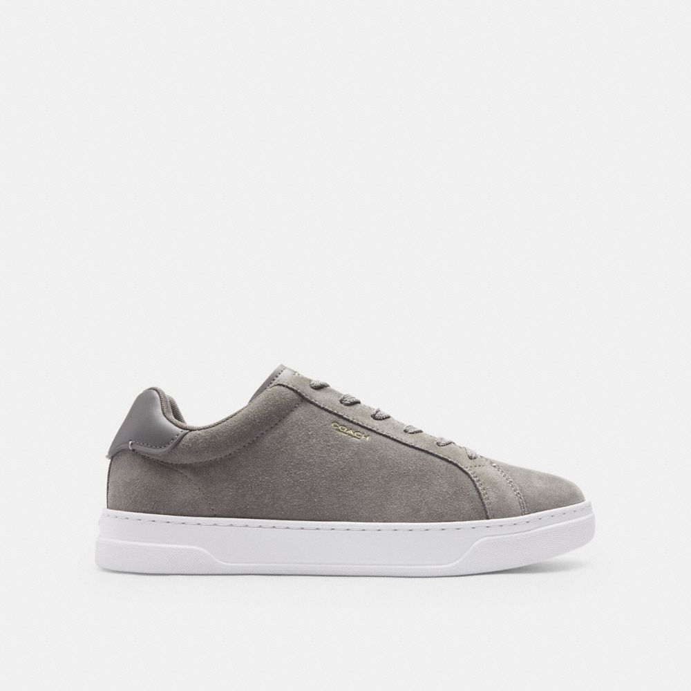 COACH®,High Line Sneaker,Suede,Casual,Fabric,Logo,Embossed,Cushion Toe,Cushioned,Casual,Gray,Angle View