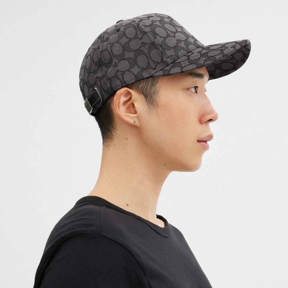 COACH®,Signature Jacquard Baseball Hat,Cotton,Lining Cotton,Baseball Cap,Casual,Gray,Angle View