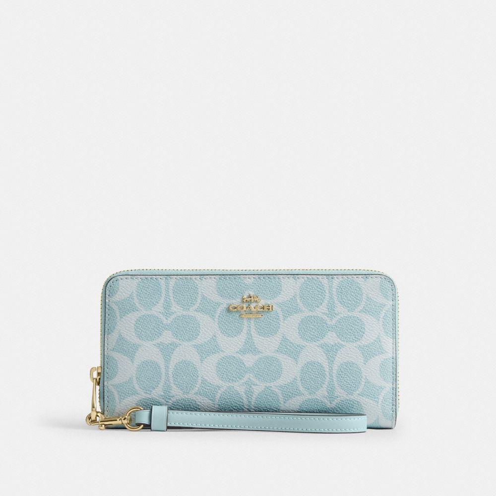 COACH®,Long Zip Around Wallet In Signature Canvas,Continental,Coin,Sustainable,Casual,,Front View