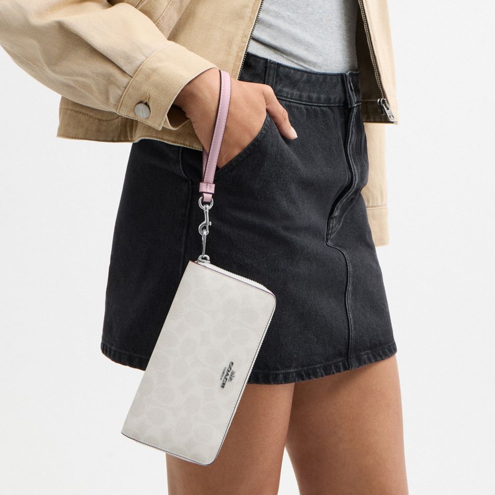 COACH®,Long Zip Around Wallet In Signature Canvas,Coin,Continental,Sustainable,Casual,,Detail View