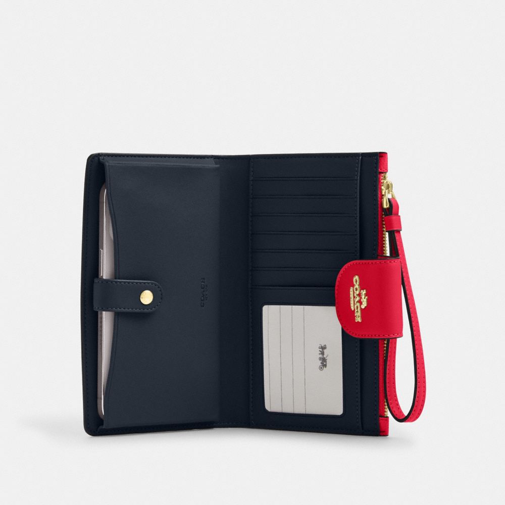 COACH®,Phone Wallet In Signature Canvas,Bi Fold,Coin,Sustainable,Casual,Navy,Inside View,Top View