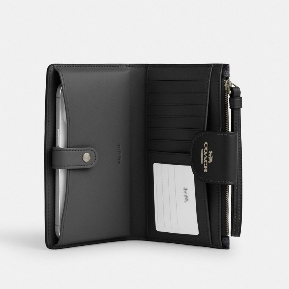 COACH®,Phone Wallet In Signature Canvas,Bi Fold,Coin,Sustainable,Casual,Black,Inside View,Top View