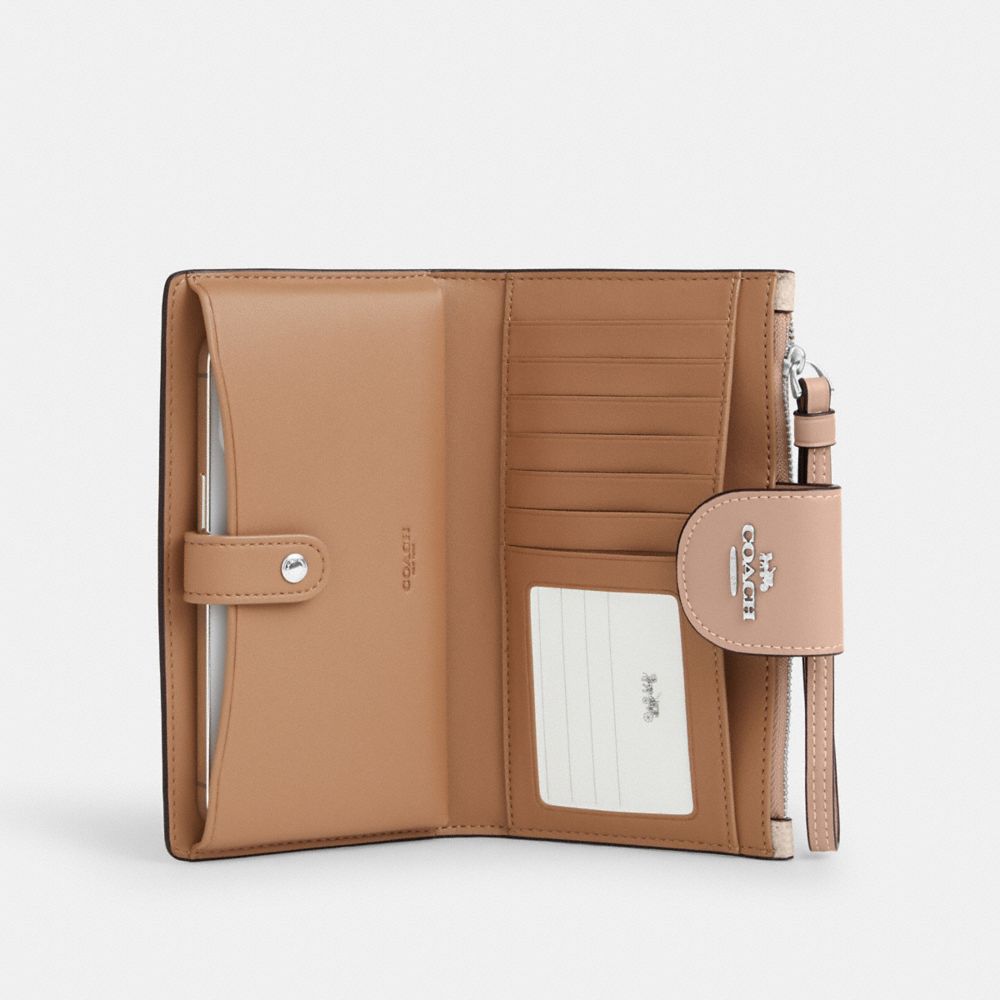 COACH®,Phone Wallet In Signature Canvas,Bi Fold,Coin,Sustainable,Casual,Beige,Inside View,Top View