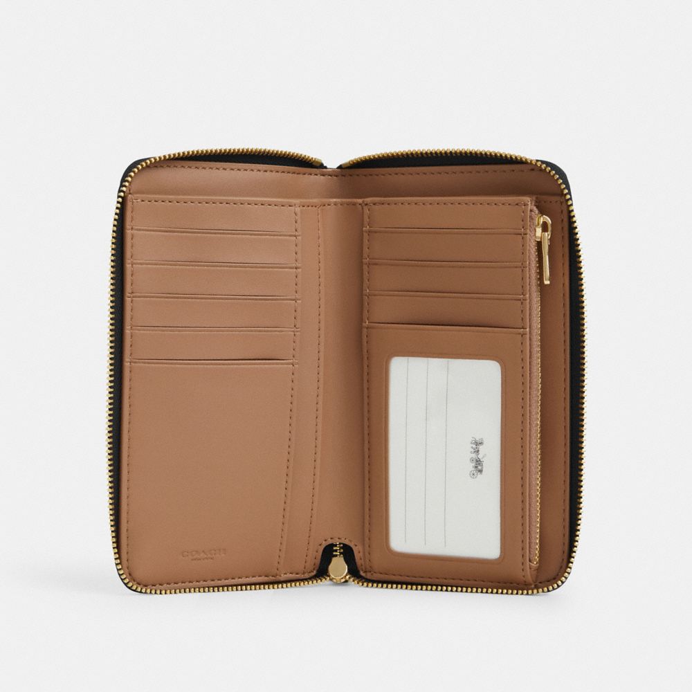 COACH®,Medium Id Zip Wallet In Signature Canvas,Continental,Coin,Bi Fold,Sustainable,Casual,Brown,Inside View,Top View