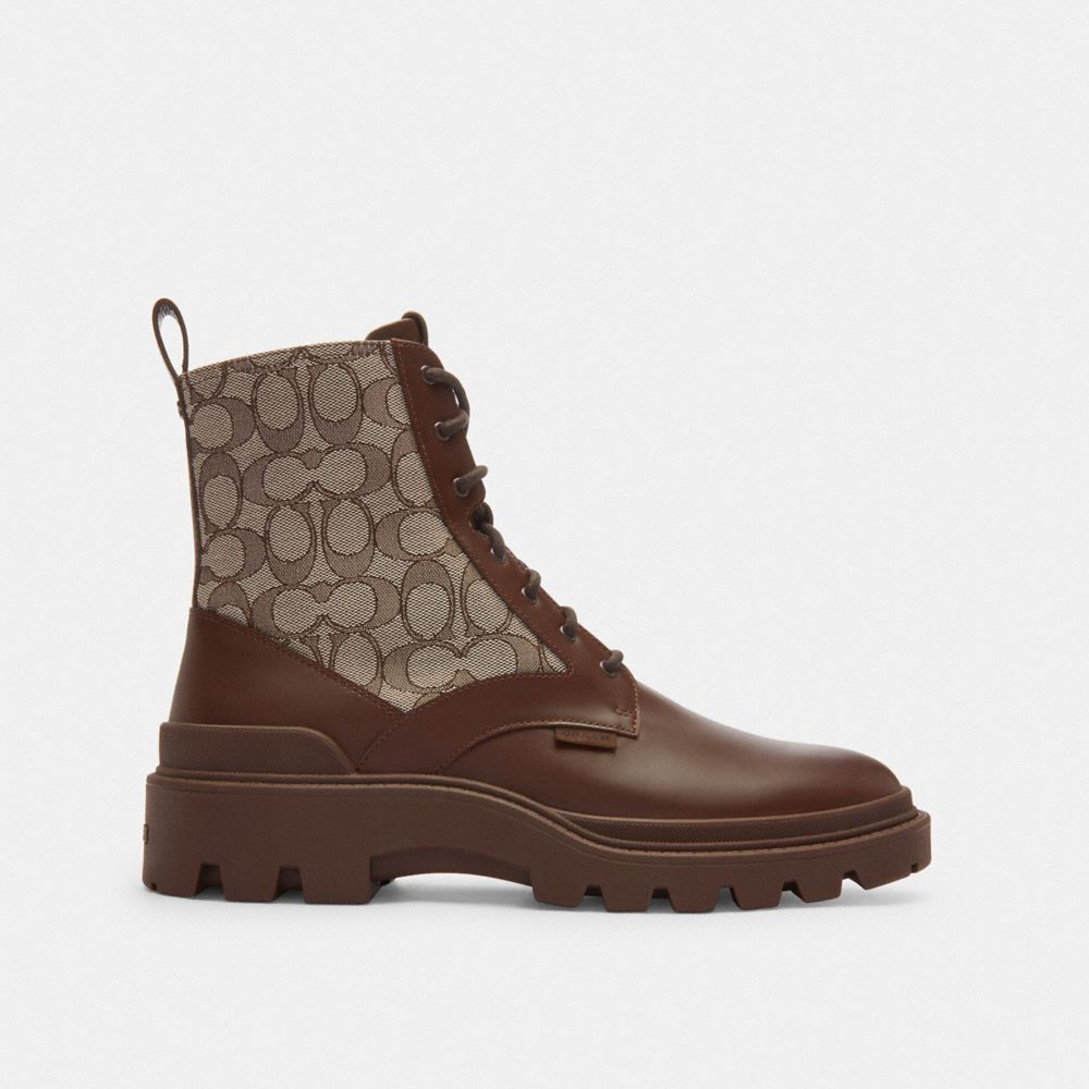 COACH®,Charlie Boot In Signature Jacquard,Brown,Angle View