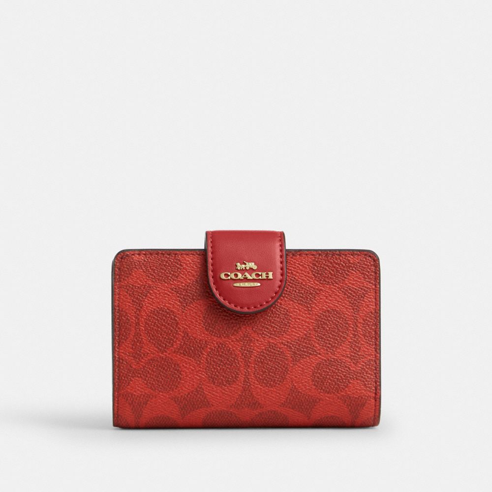 COACH®,Medium Corner Zip Wallet In Signature Canvas,Bi Fold,Coin,Sustainable,Casual,,Front View