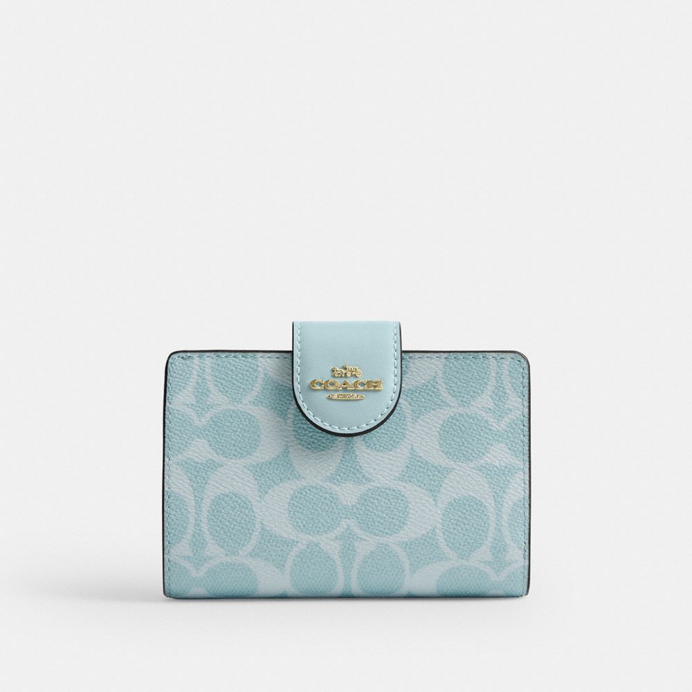 COACH®,Medium Corner Zip Wallet In Signature Canvas,Bi Fold,Coin,Sustainable,Casual,,Front View