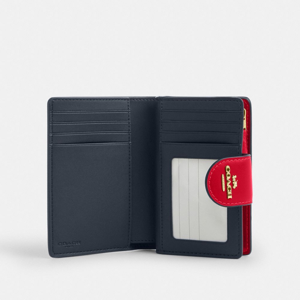 COACH®,Medium Corner Zip Wallet In Signature Canvas,Bi Fold,Coin,Sustainable,Casual,Navy,Inside View,Top View
