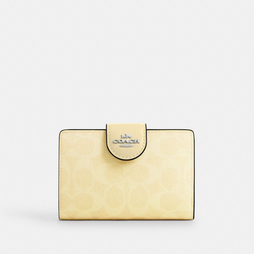 COACH®,ミディアム コーナー ジップ ウォレット・シグネチャー キャンバス,ミニ財布(二つ折り&三つ折り),ｼﾙﾊﾞｰ/ﾍｲ