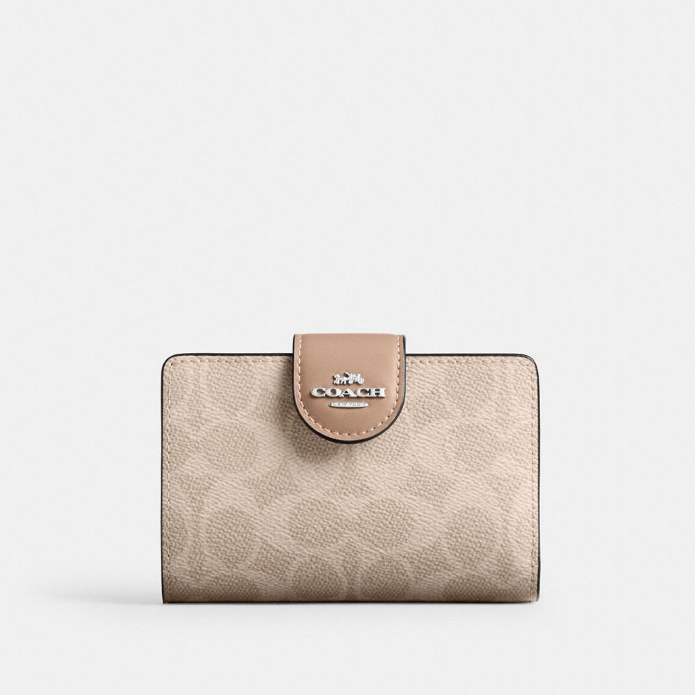 COACH®,Medium Corner Zip Wallet In Signature Canvas,Coin,Bi Fold,Sustainable,Casual,Multi Color,Front View