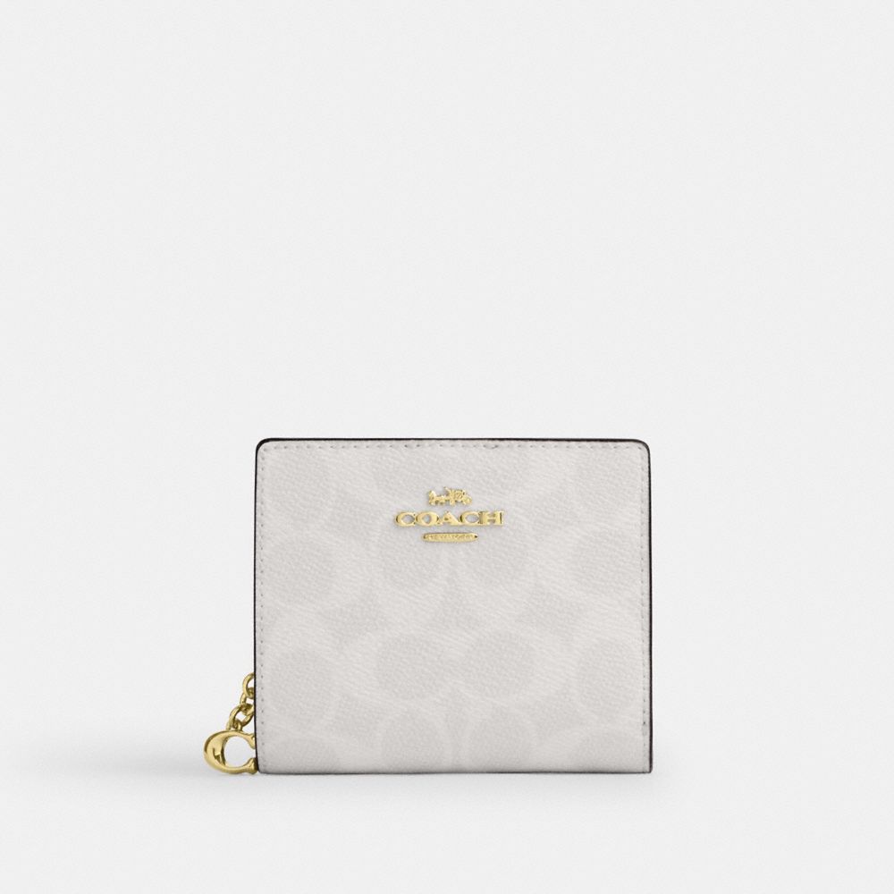 COACH®,PORTEFEUILLE À BOUTON-PRESSION EN TOILE EXCLUSIVE,Tissu en toile exclusif,Mini,Or/Blanc/Craie,Front View
