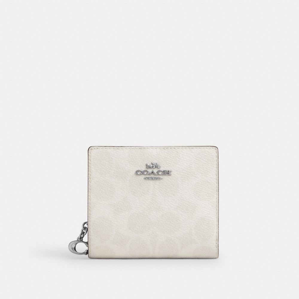 COACH®,Snap Wallet In Signature Canvas,Coin,Bi Fold,Sustainable,Casual,White,Front View