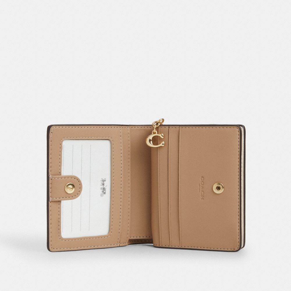 COACH®,Snap Wallet,Bi Fold,Logo,Metal,Casual,Cream,Inside View,Top View