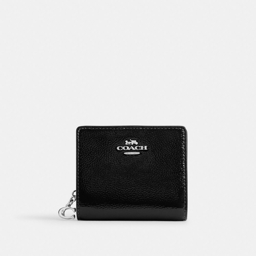 COACH®,PORTEFEUILLE À BOUTON-PRESSION,Cuir innovant,Argent/Noir,Front View