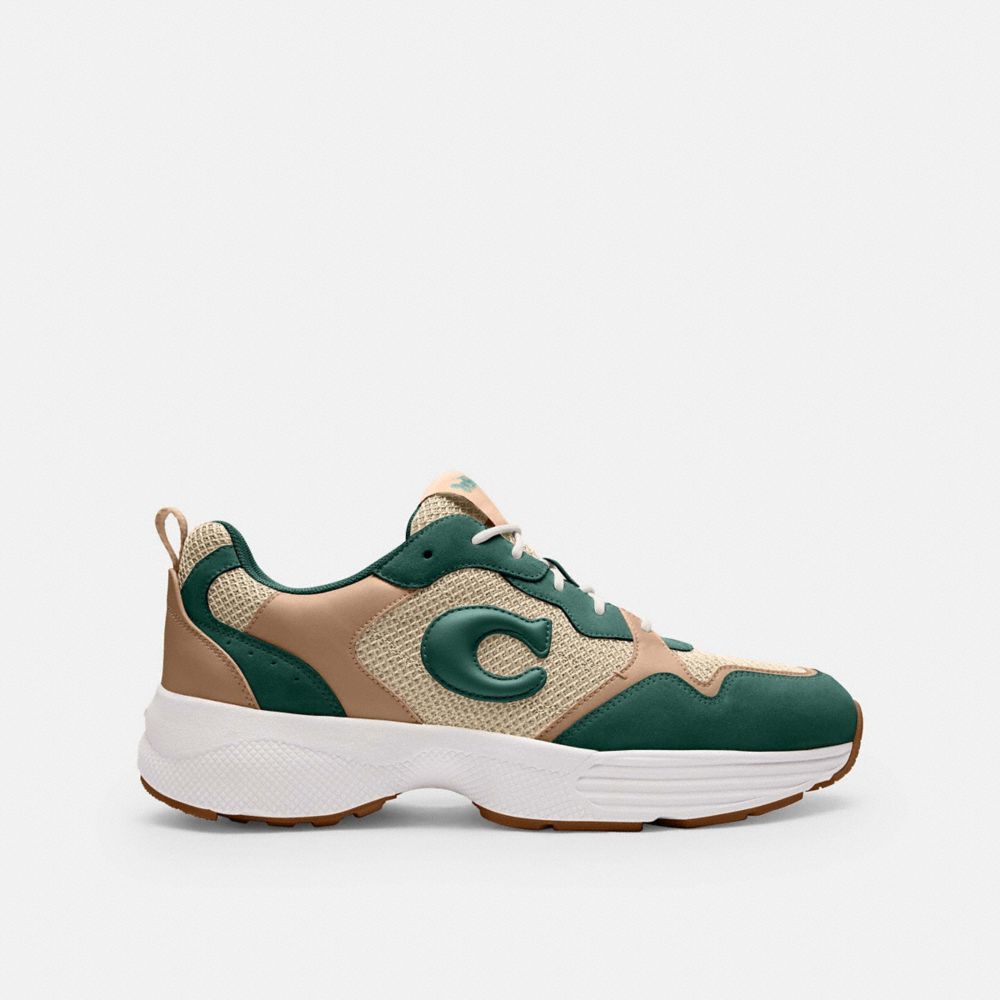 COACH®,Strider Sneaker,Rubber,Mesh,Activewear,Logo,Perforated,Mixed Media,Color Block,Casual,Multi Color,Angle View