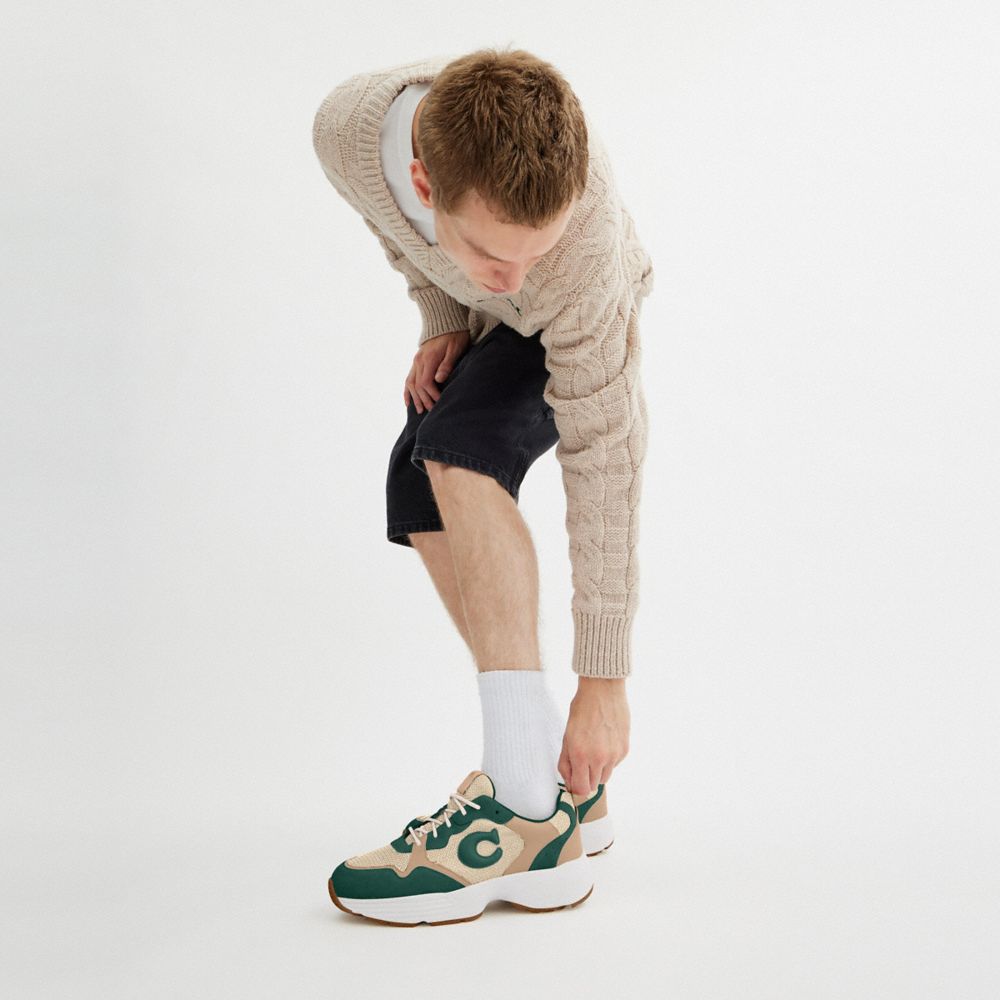COACH®,Strider Sneaker,Mesh,Rubber,Activewear,Logo,Mixed Media,Perforated,Color Block,Casual,Multi Color,Detail View
