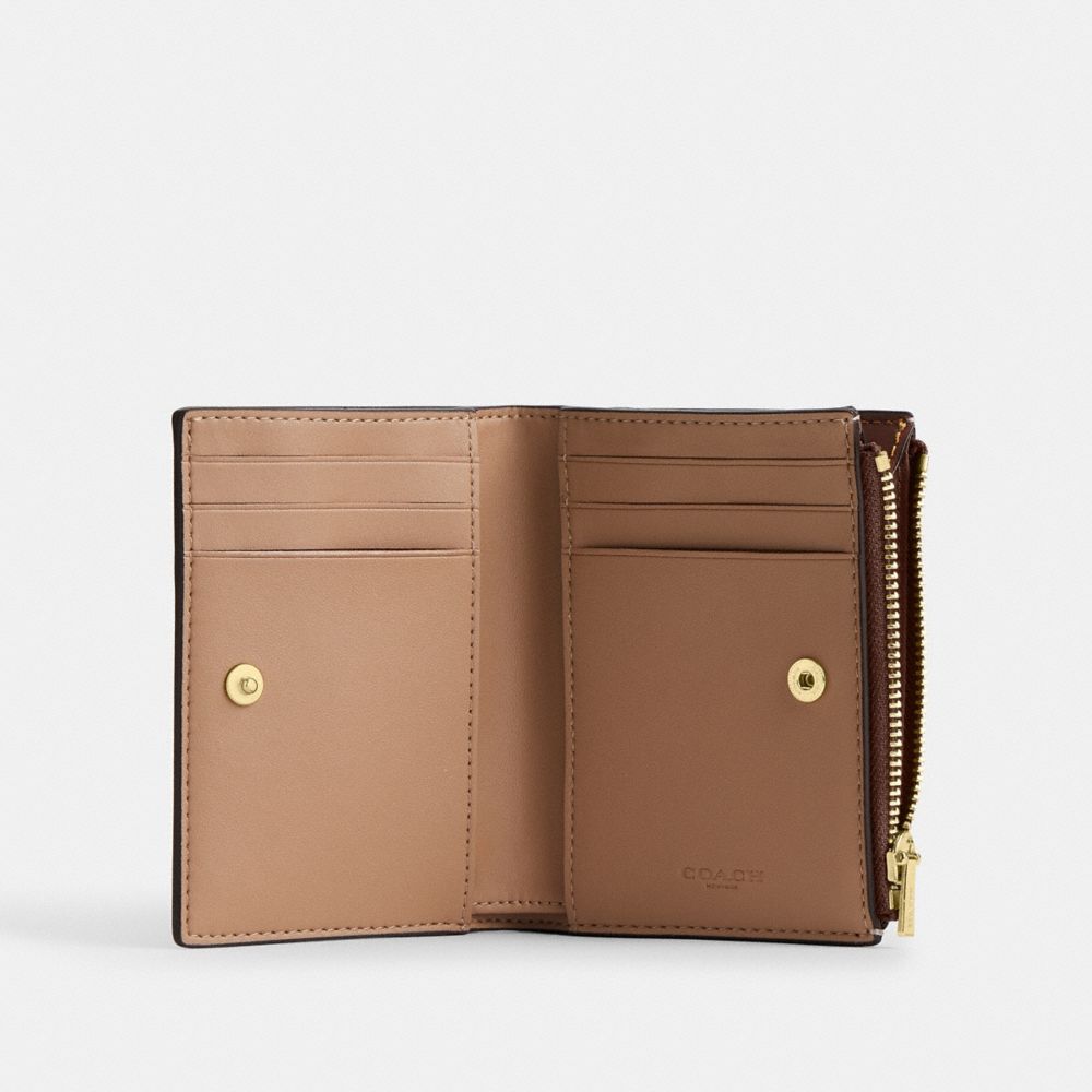 COACH®,Bifold Wallet In Signature Canvas,Brown,Inside View,Top View