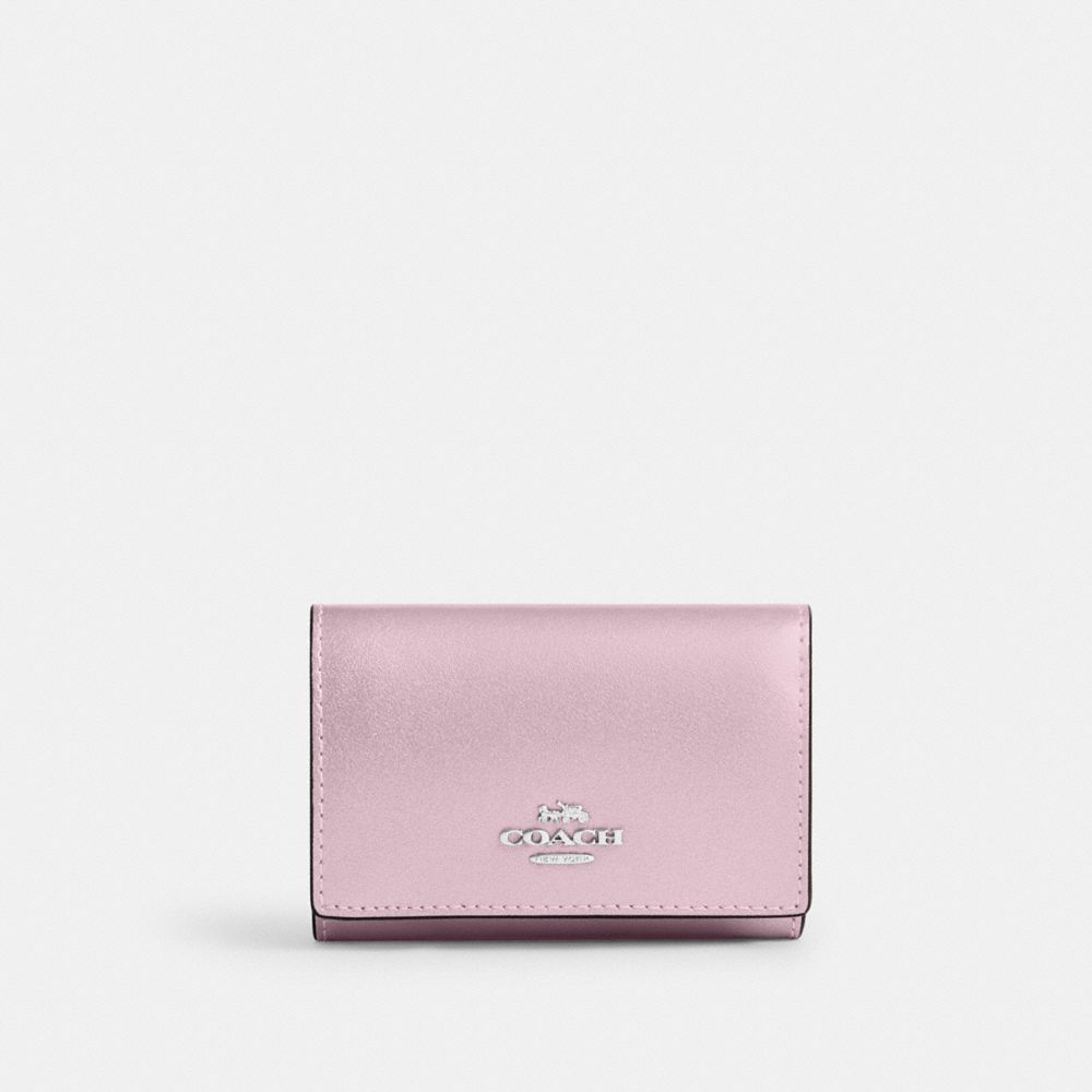 COACH®,MICROPORTEFEUILLE,Argent/Rose métallique,Front View