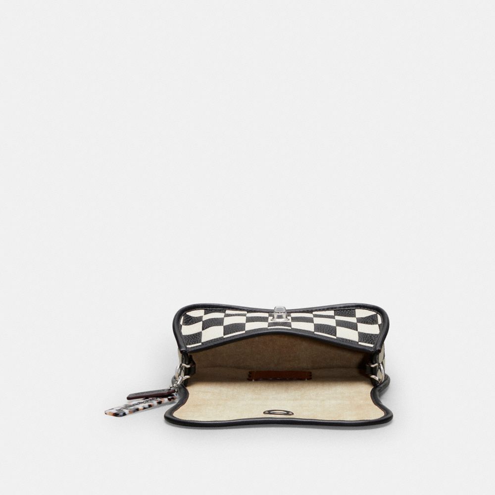 COACH®,Wavy Dinky Bag In Checkerboard Upcrafted Leather,Leather,Recycled Polyester,Shoulder Bag,Chain Detail,Embossed,Patt...,Multi Color,Inside View,Top View