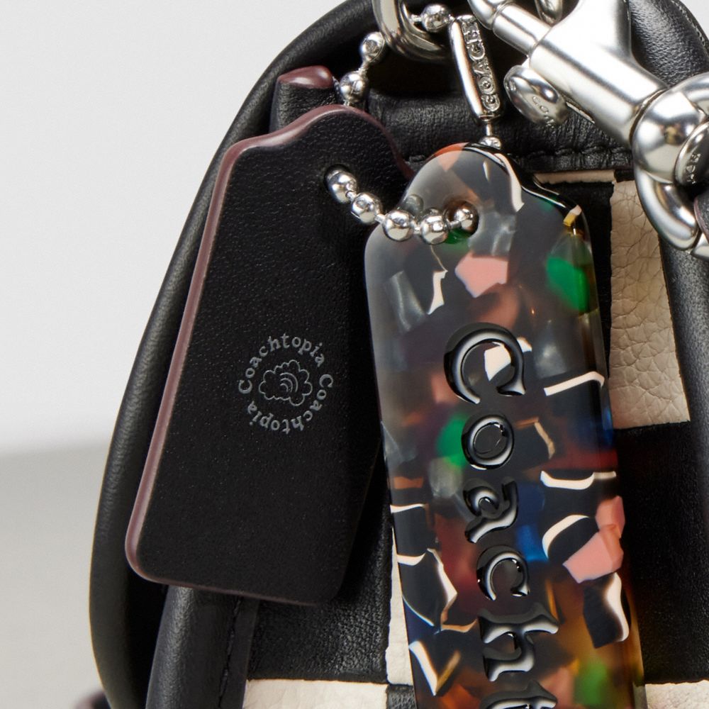 COACH®,Wavy Dinky Bag In Checkerboard Upcrafted Leather,Leather,Recycled Polyester,Shoulder Bag,Chain Detail,Embossed,Patt...,Multi Color,Detail View