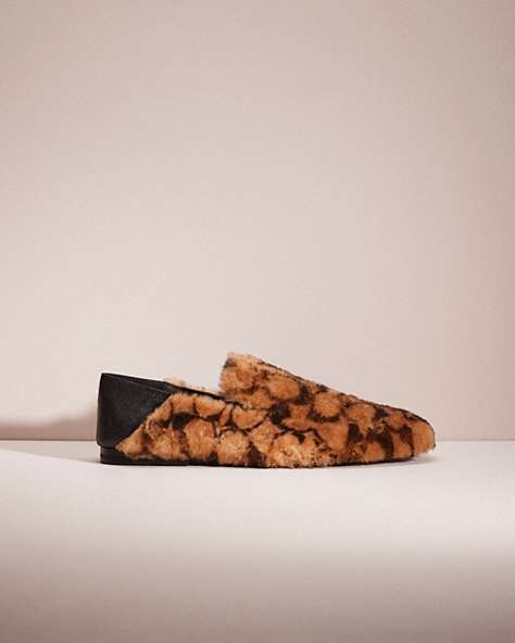 COACH®,RESTORED SLIPPER,Leather,Camel/Black,Front View