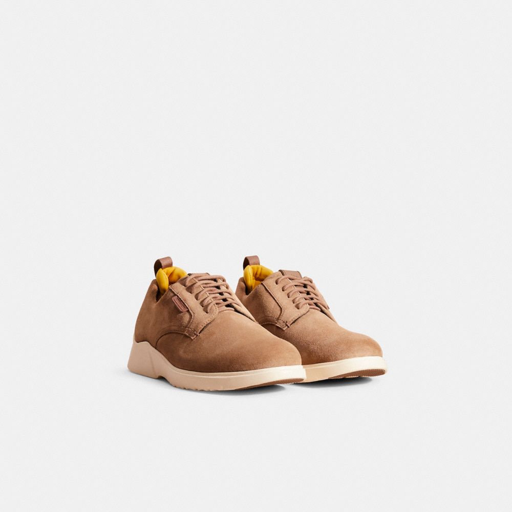 COACH®,Restored Citysole Derby,Suede,Leather,Rubber,Casual,Mixed Media,Color Block,Flexible,Pull Tab,Traction,Cushioned,Br...,Beige,Angle View