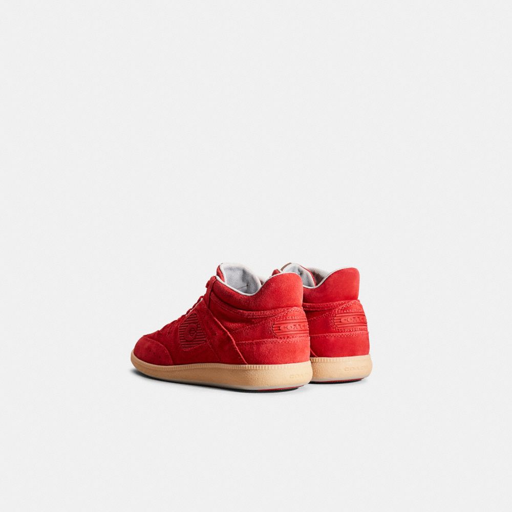 COACH®,Restored Citysole Mid Top Sneaker,Suede,Rubber,Casual,Embossed,Logo,Perforated,Flexible,Cushioned,Traction,Breathab...,Red,Back View