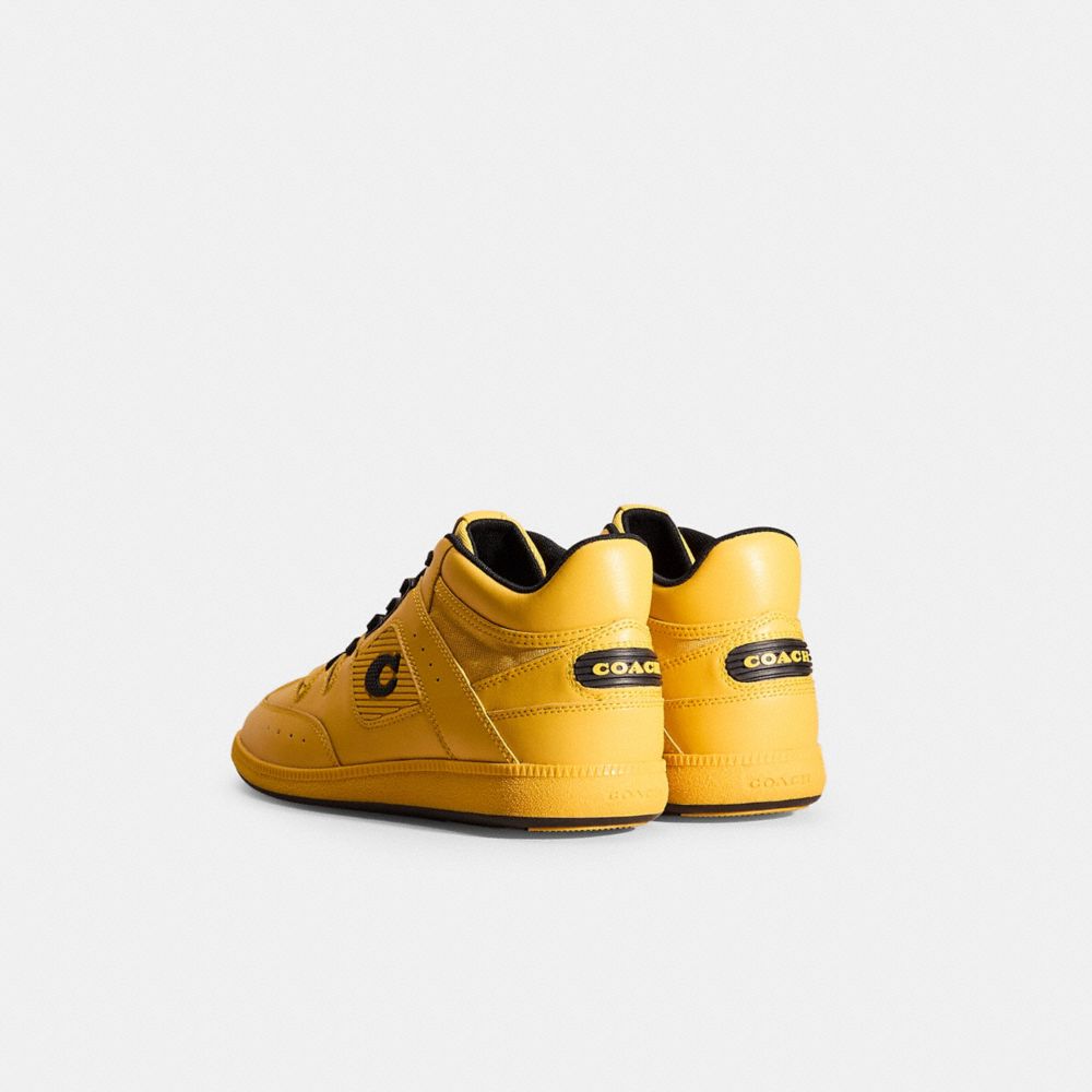 COACH®,Restored Citysole Mid Top Sneaker,Mesh,Leather,Rubber,Casual,Logo,Embossed,Color Block,Mixed Media,Perforated,Flexi...,Yellow,Back View