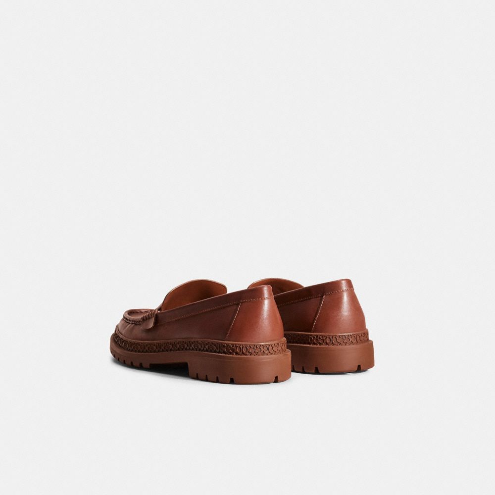 COACH®,Restored Loafer With Signature Coin,Leather,Rubber,Loafer,Penny Loafer,Business Casual,Brown,Back View