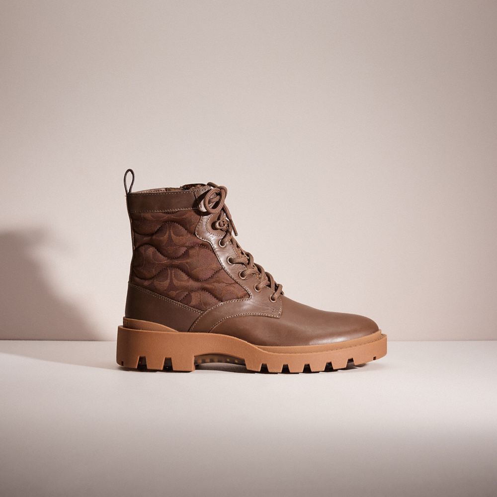 COACH®,RESTORED CITYSOLE LACE UP BOOT WITH SHEARLING AND RECYCLED POLYESTER,Bison Brown,Front View