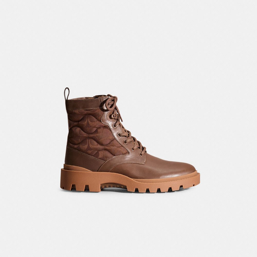 COACH®,RESTORED CITYSOLE LACE UP BOOT WITH SHEARLING AND RECYCLED POLYESTER,Bison Brown,Front View