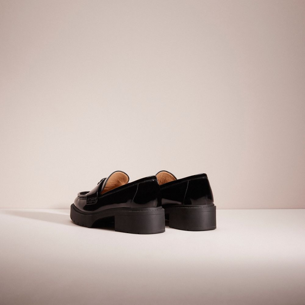 COACH®,Restored Leah Loafer,Leather,Lining Leather,Rubber,Loafer,Logo,Metal,Penny Loafer,Side Vents,Casual,Black,Back View
