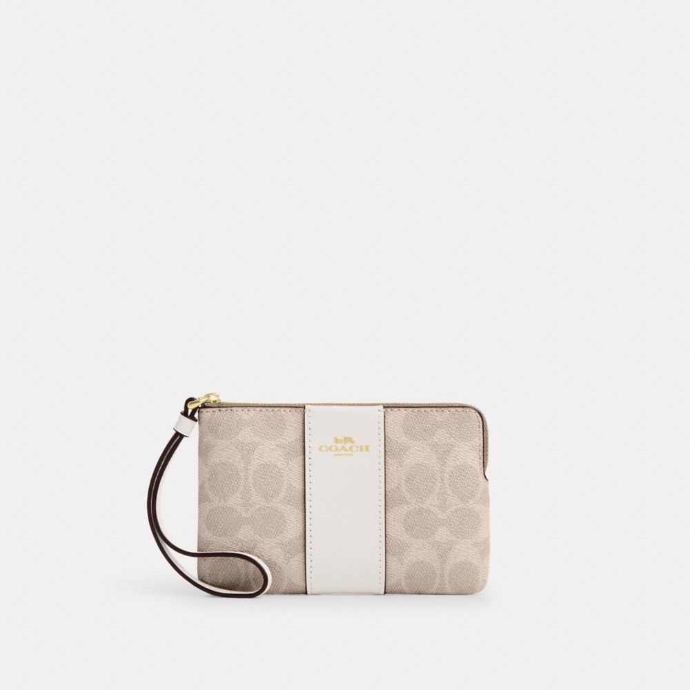 COACH®,Corner Zip Wristlet In Signature Canvas With Stripe,Wristlet,Pouch,Color Block,Casual,,Front View