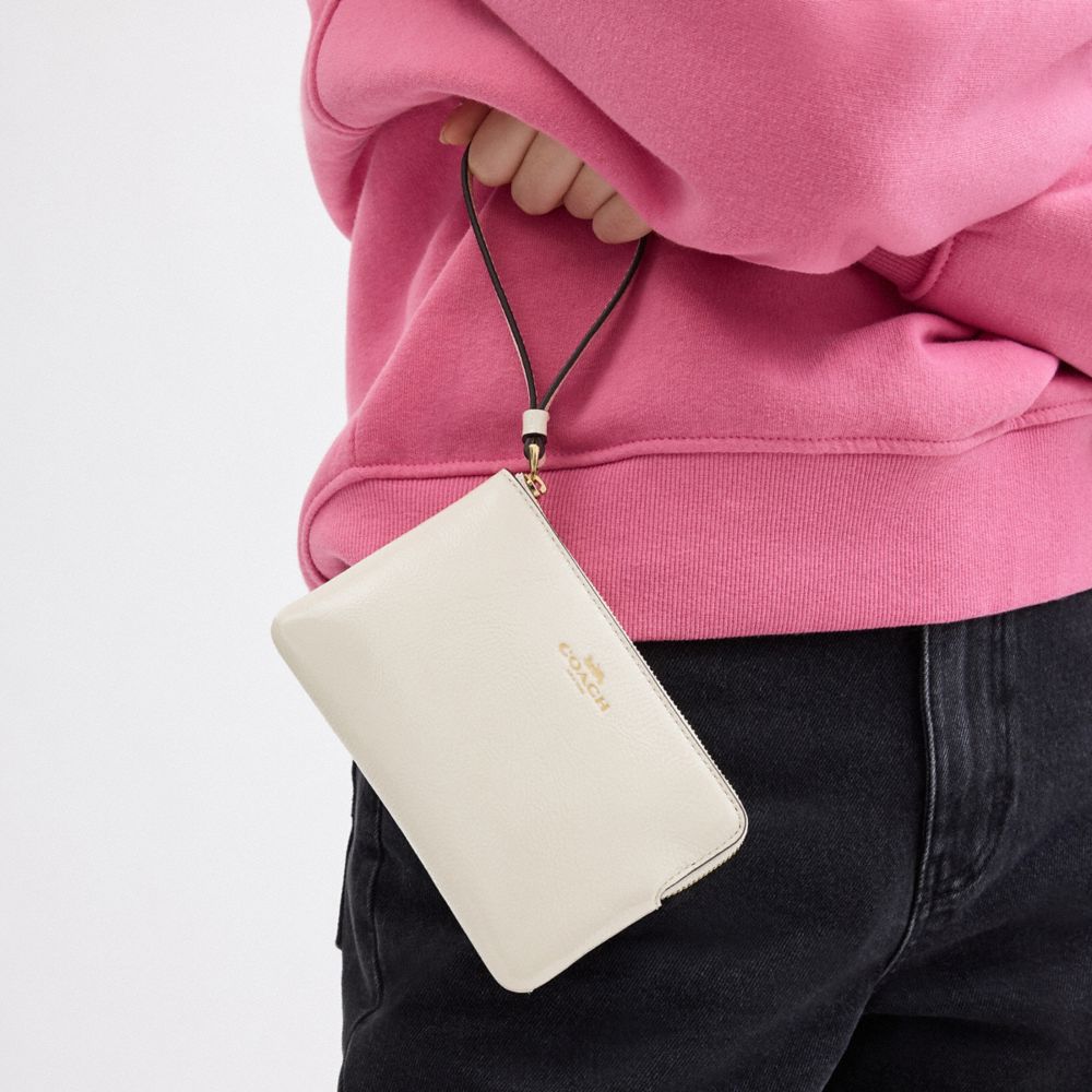 COACH®,Corner Zip Wristlet,Pouch,Wristlet,Logo,Casual,White,Detail View