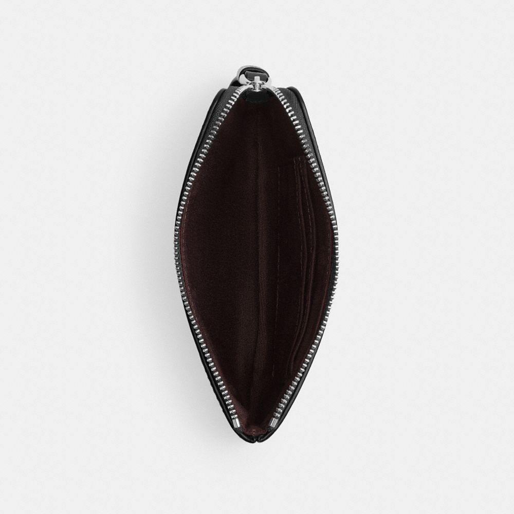 COACH®,WRISTLET À ZIP EN COIN,Cuir innovant,Argent/Noir,Inside View,Top View
