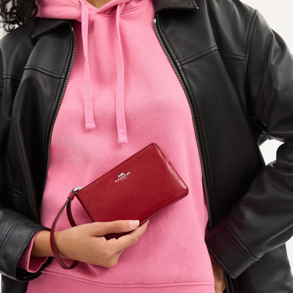 COACH®,Corner Zip Wristlet,Pouch,Wristlet,Logo,Casual,Maroon,Detail View