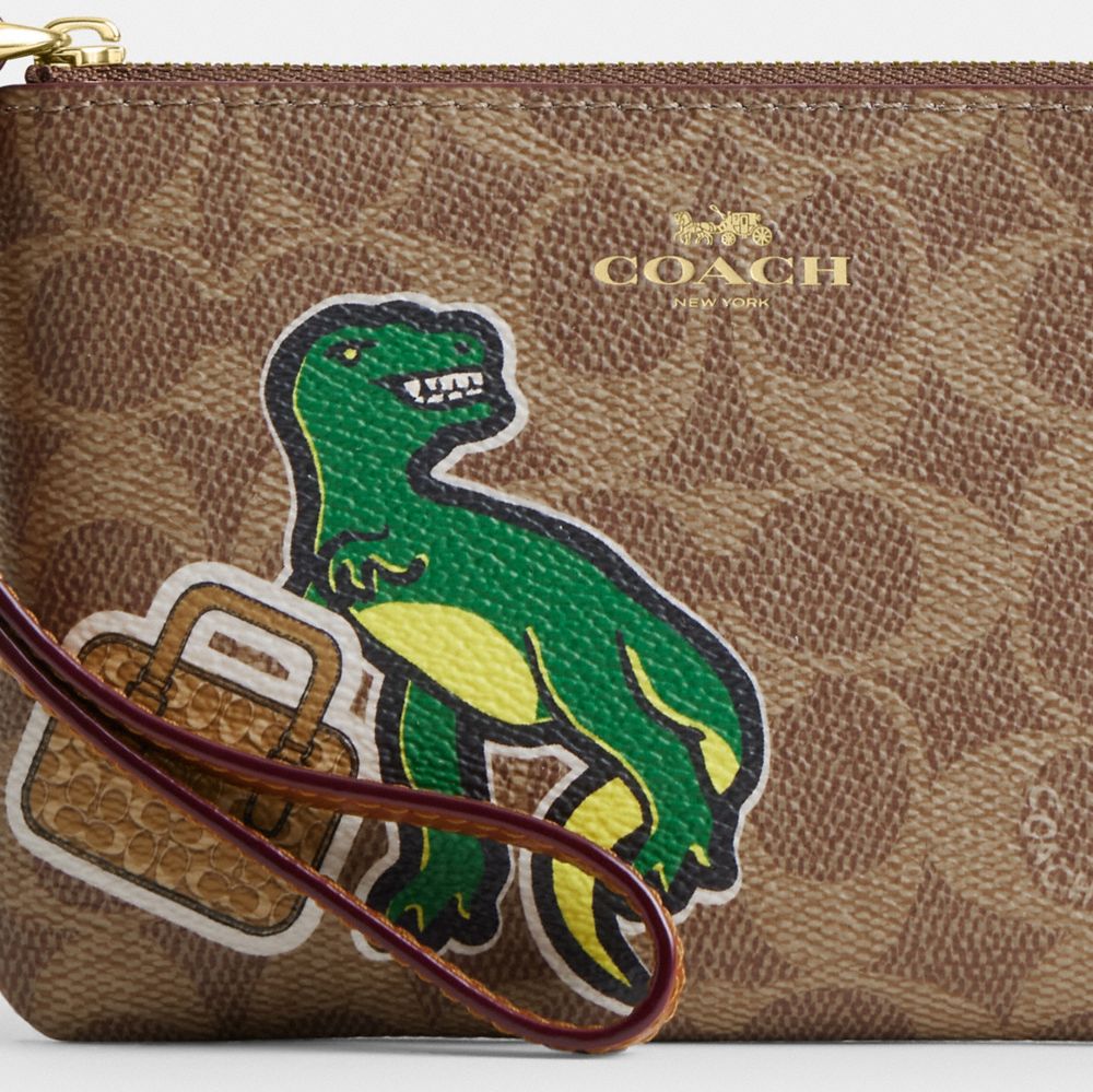COACH®,Corner Zip Wristlet In Signature Canvas With Sticker Print,Wristlet,Casual,Brown