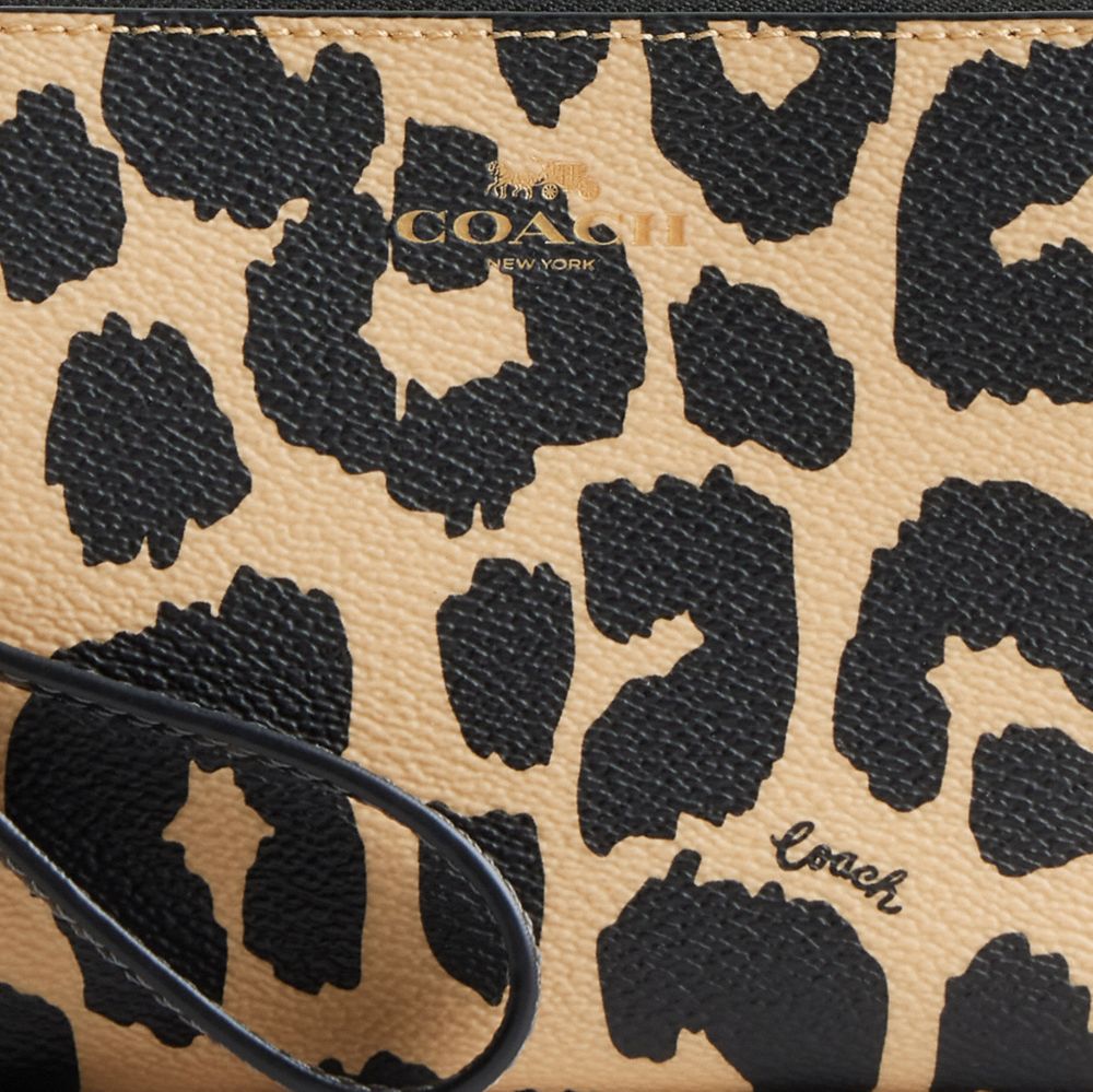 COACH®,Corner Zip Wristlet With Leopard Print,Wristlet,Logo,Word Embellishment,Casual,Multi Color