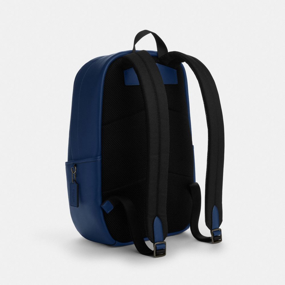 COACH®,Edge Backpack,Calfskin Leather,Canvas,Backpack,Logo,Tag Embellishment,Adjustable,Casual,Navy,Angle View