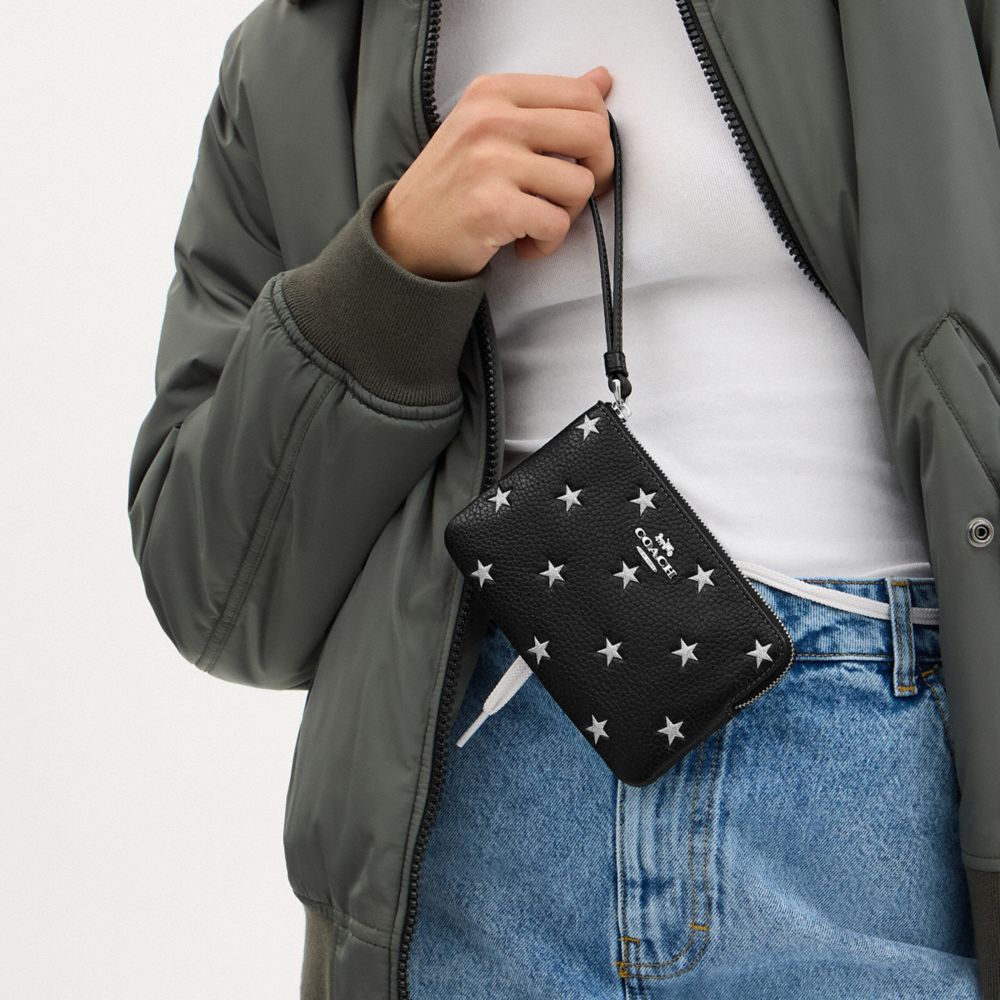 COACH®,Corner Zip Wristlet With Star Print,,Detail View