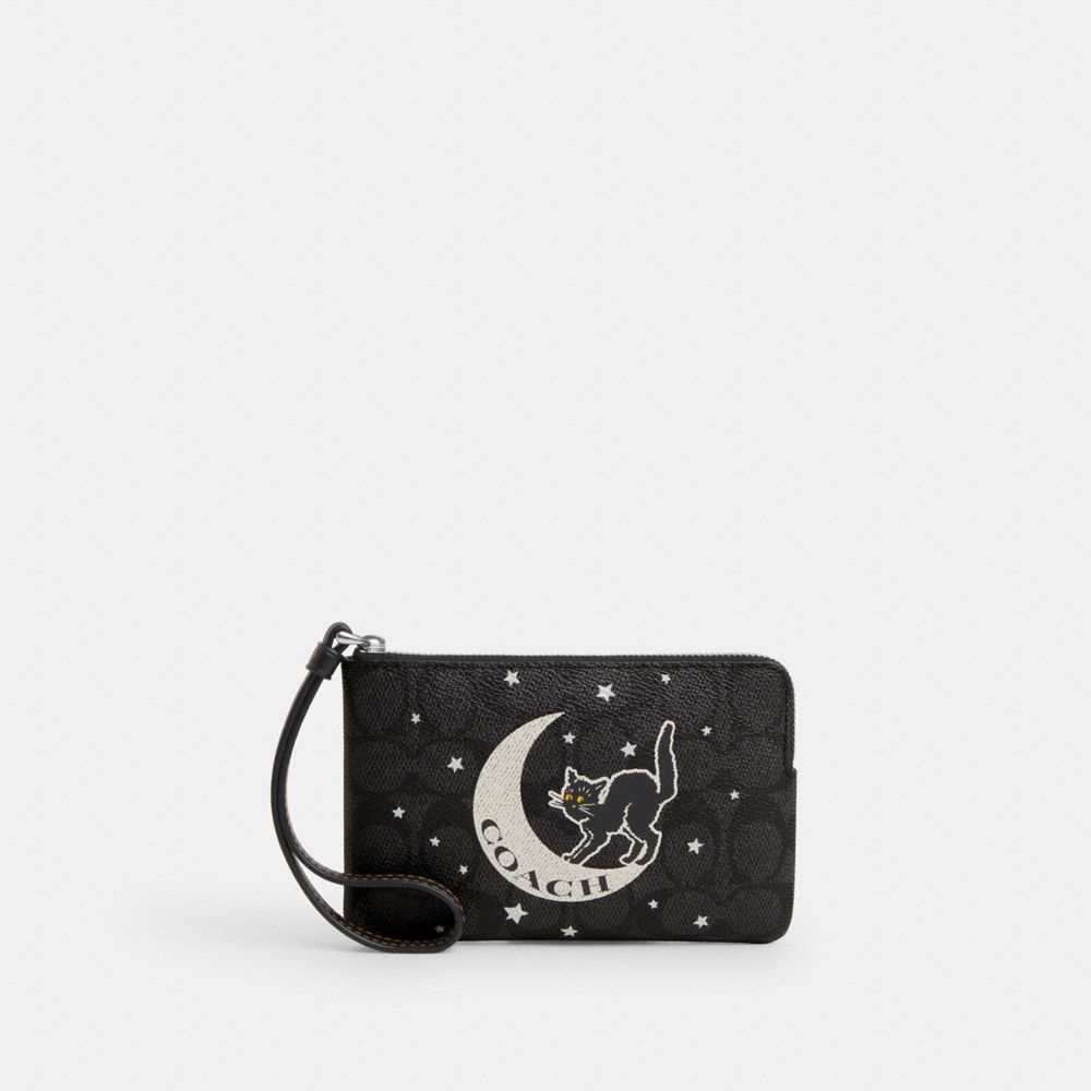 COACH Outlet Corner Zip Wristlet In Signature Canvas With Halloween Graphic