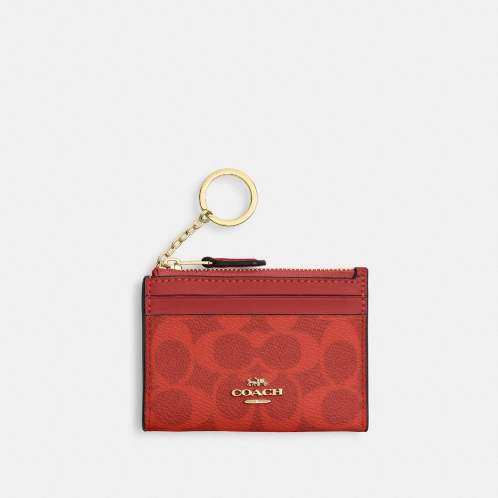 COACH®,Mini Skinny Id Case In Signature Canvas,Card Case,Logo,Metal,Color Block,Sustainable,Key Ring,Casual,,Front View